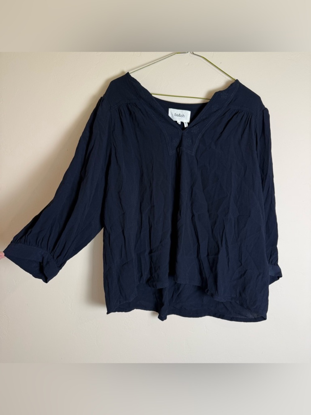 ba&sh Navy V-Neck Lightweight Peasant Blouse size medium